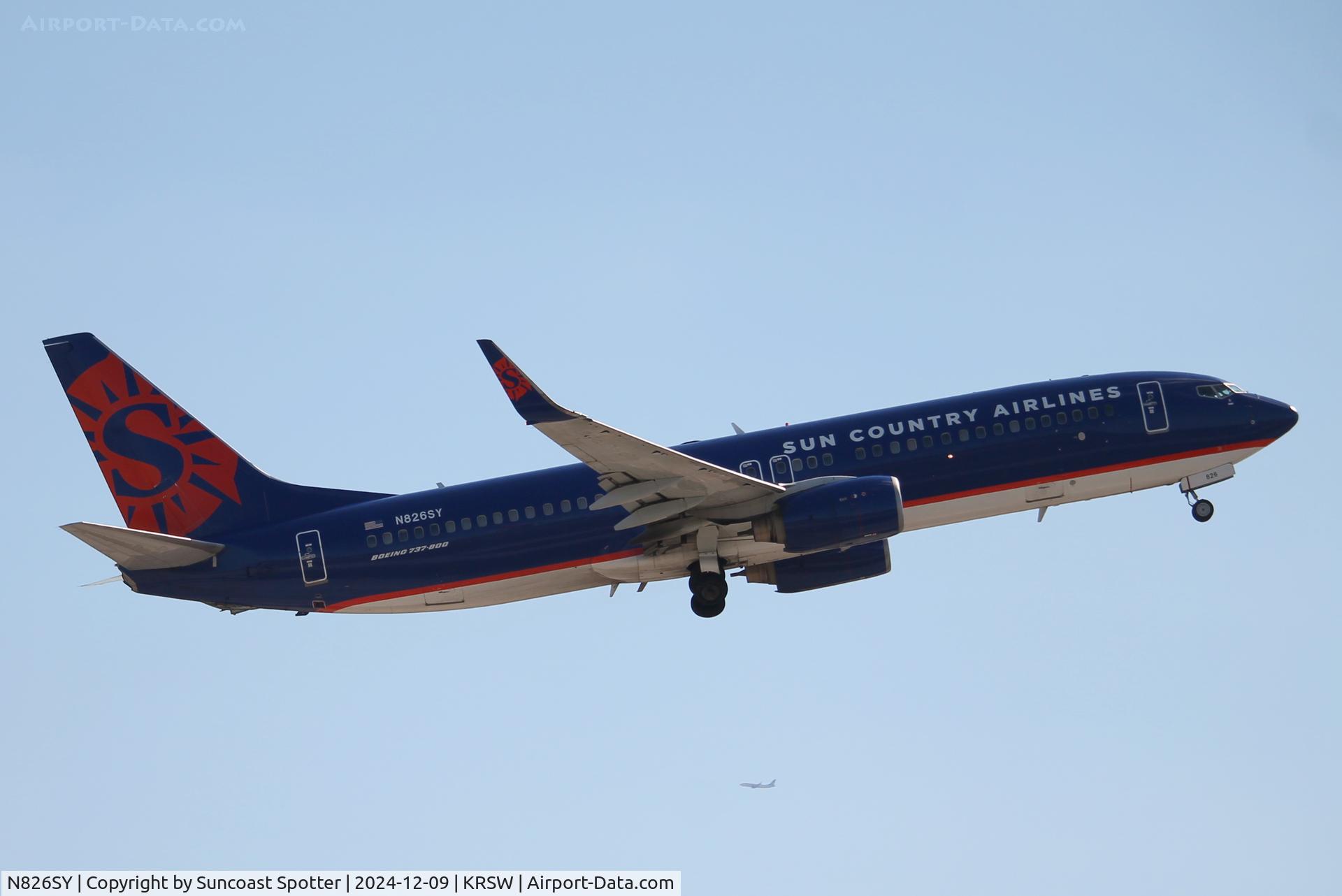 N826SY, 2006 Boeing 737-8F2 C/N 34411, Sun Country Flight 8101 departs Runway 24 at Southwest Florida International Airport enroute to Palm Beach international Airport