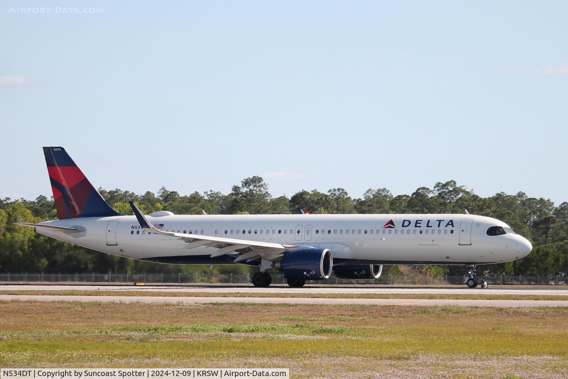 N534DT, 2023 Airbus A321-271NX C/N 11357, Delta Flight 2474 departs Runway 24 at Southwest Florida International Airport enroute to Boston-Logan International Airport