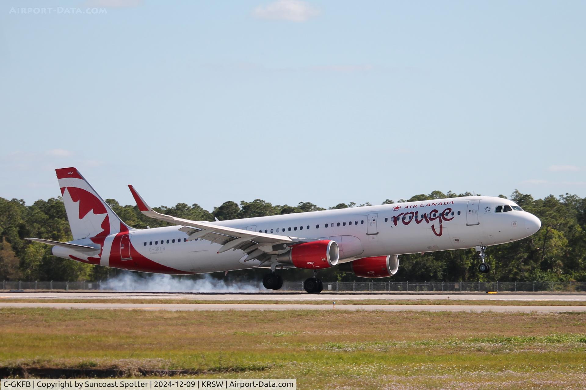 C-GKFB, 2018 Airbus A321-211 C/N 8232, Rouge Flight 1662 arrives on Runway 24 at Southwest Florida International Airport following flight from Toronto-Pearson International Airport