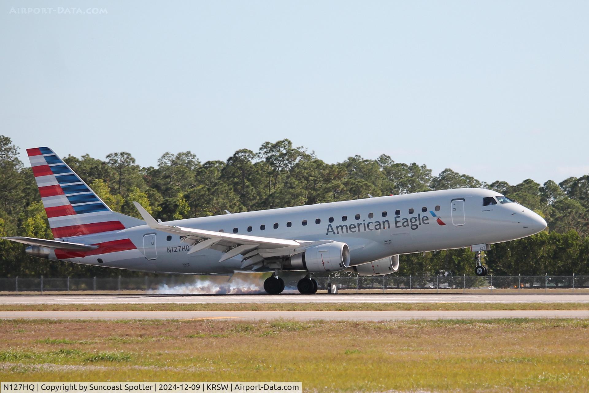 N127HQ, 2008 Embraer 175LR (ERJ-170-200LR) C/N 17000206, American Flight 4492 operated by Republic arrives on Runway 24 at Southwest Florida International Airport following flight from Reagan National Airport