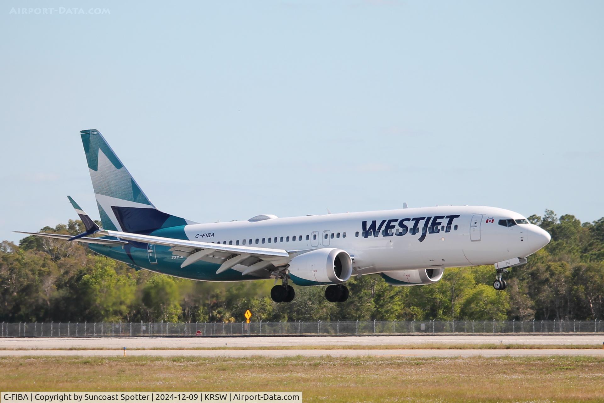 C-FIBA, 2024 Boeing 737 MAX 8 C/N 60552, WestJet Flight 1236 arrives on Runway 24 at Southwest Florida International Airport follow flight from Toronto-Pearson International Airport