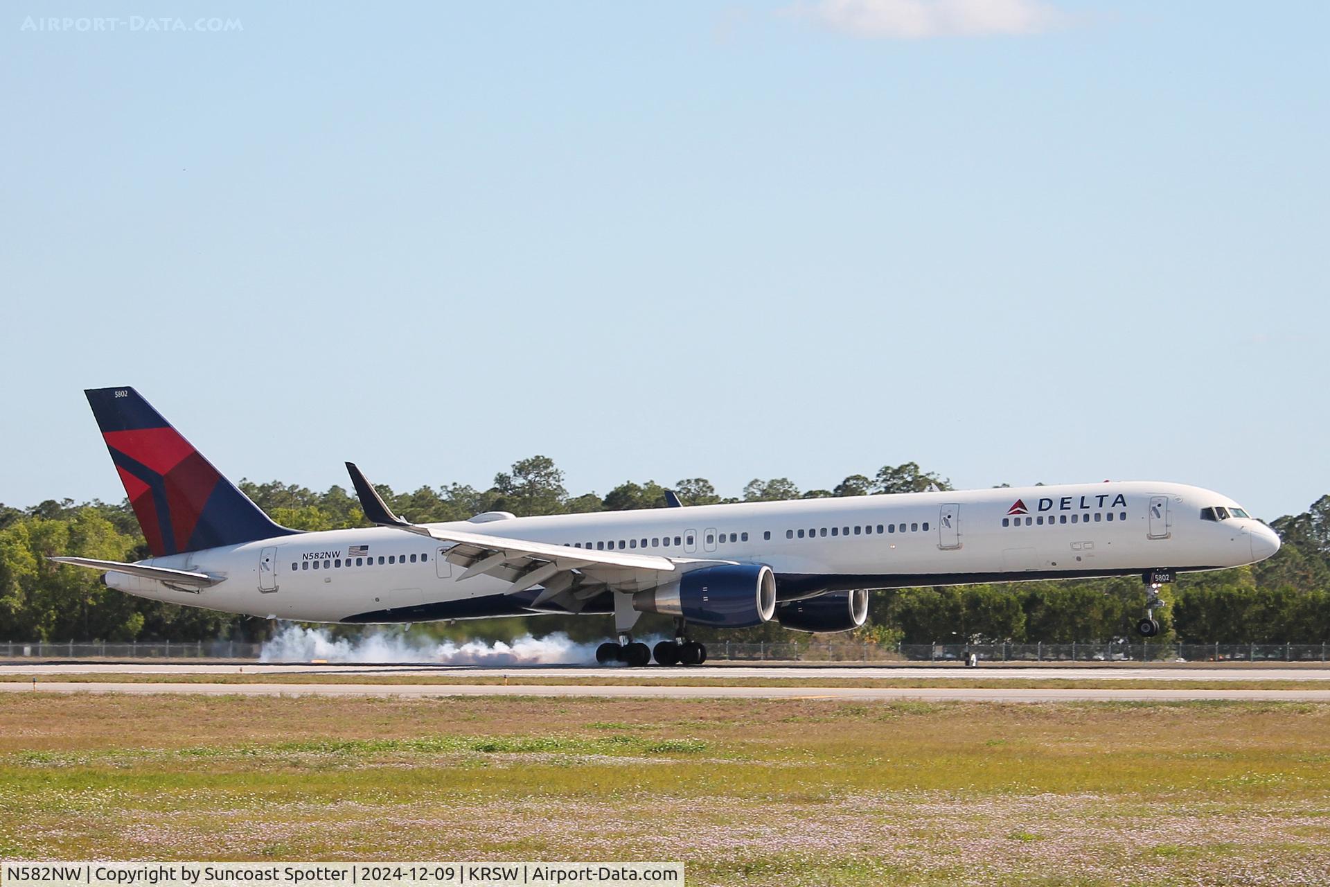 N582NW, 2002 Boeing 757-351 C/N 32981, Delta Flight 2153 arrives on Runway 24 at Southwest Florida International Airport following flight from Detroit Metro Airport