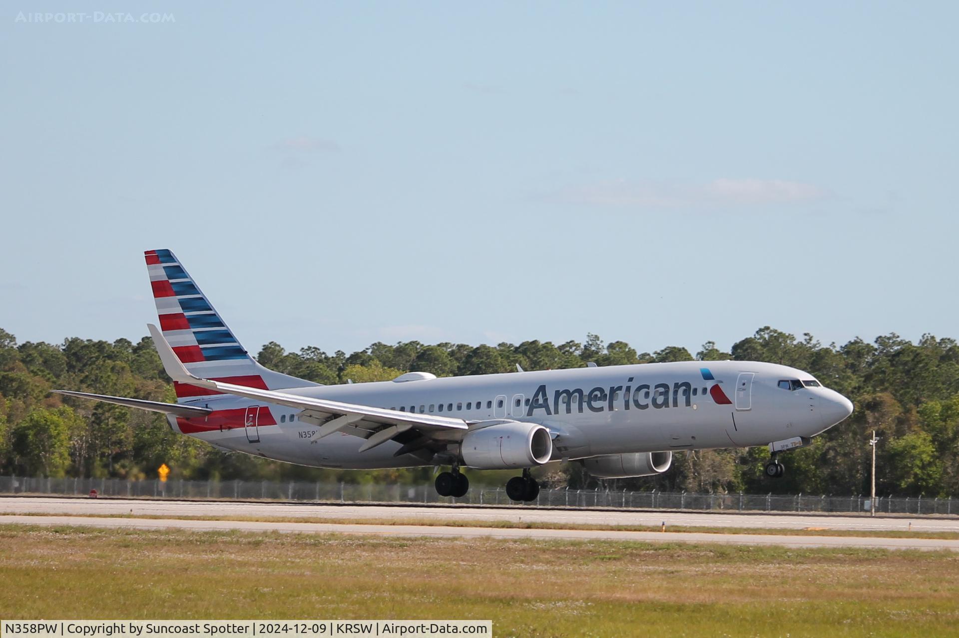 N358PW, 2017 Boeing 737-823 C/N 33349, American Flight 1929 arrives on Runway 24 at Southwest Florida International Airport following flight from Chicago-O’Hare International Airport