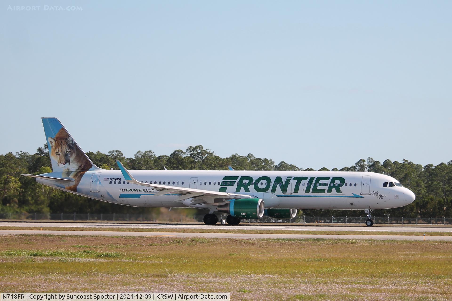 N718FR, 2017 Airbus A321-211 C/N 7575, Frontier Flight 1543 departs Runway 24 at Southwest Florida International Airport enroute to Cleveland-Hopkins International Airport