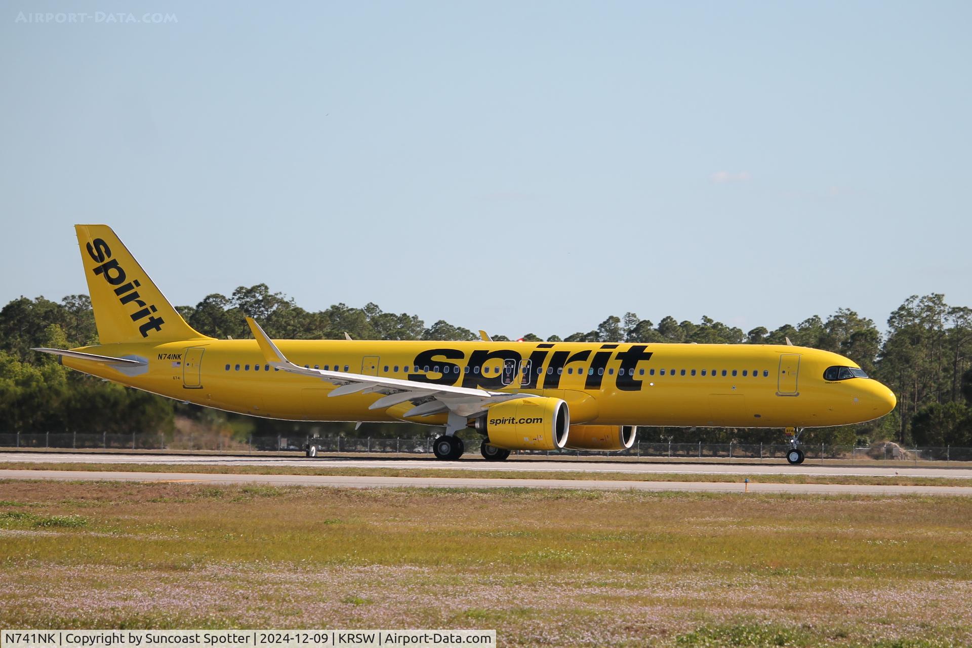 N741NK, 2024 Airbus A321-271NX C/N 12335, Spirit Flight 307 departs Runway 24 at Southwest Florida International Airport enroute to Atlantic City International Airport