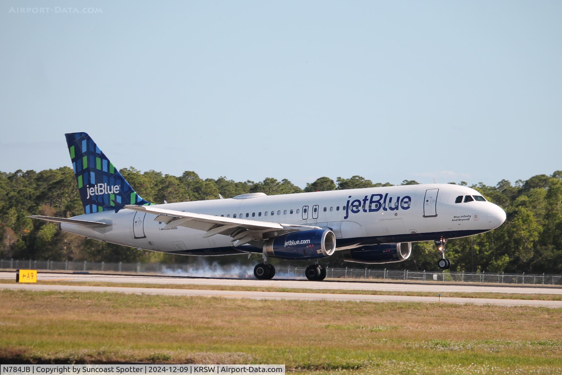 N784JB, 2010 Airbus A320-232 C/N 4578, JetBlue Flight 317 arrives on Runway 24 at Southwest Florida International Airport following flight from Bradley International Airport