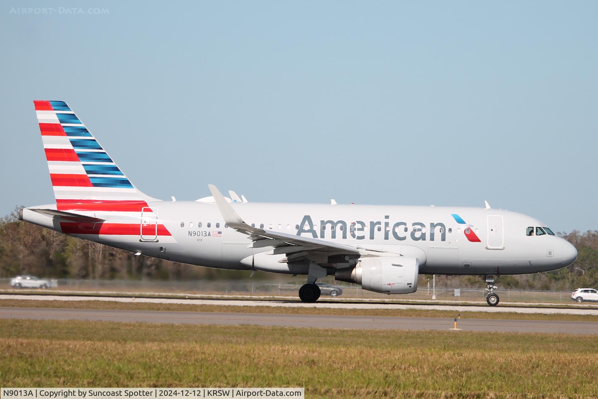 N9013A, 2013 Airbus A319-115 C/N 5827, American Flight 2555 departs Runway 6 at Southwest Florida International Airport enroute to Charlotte-Douglas International Airport