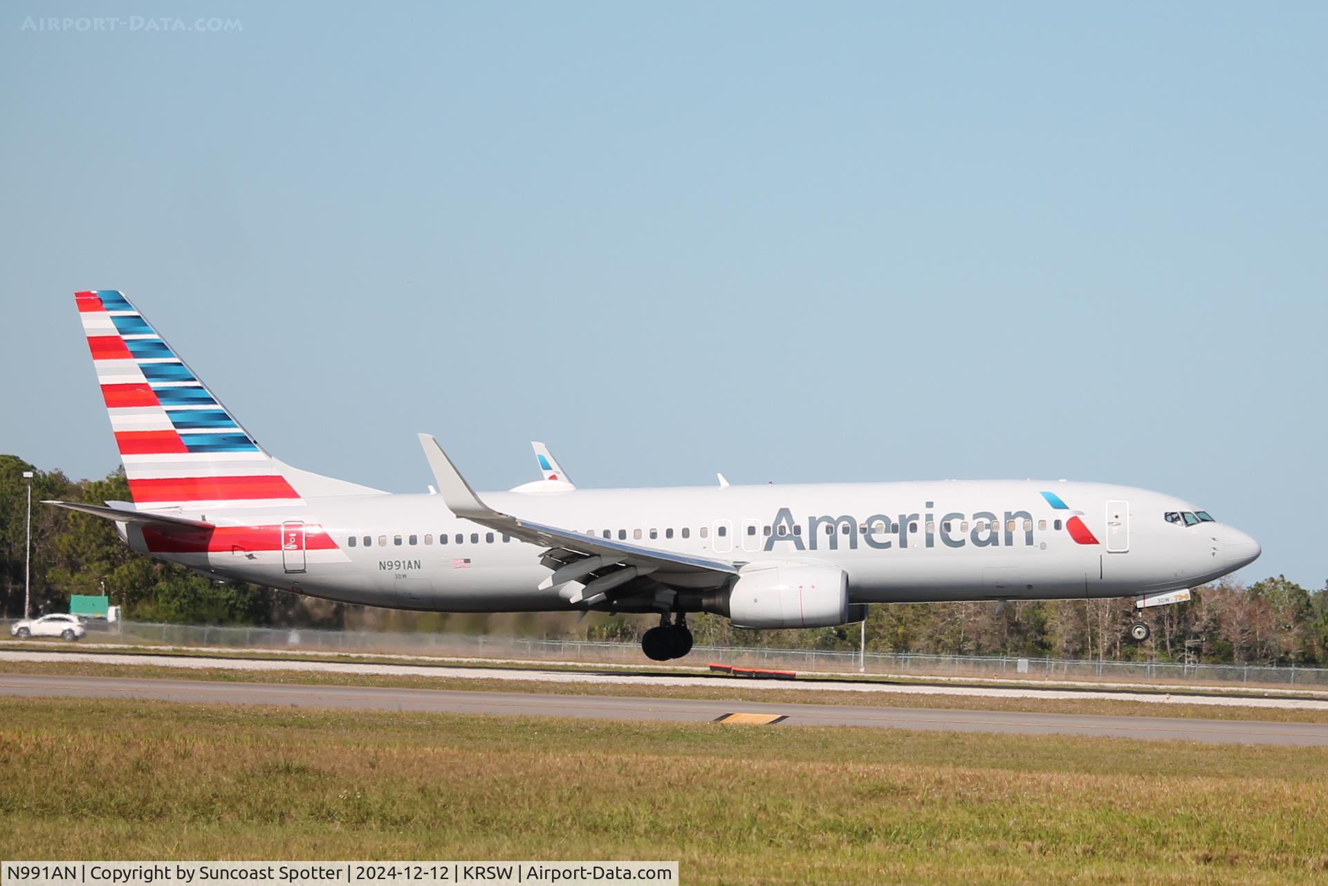 N991AN, 2009 Boeing 737-823 C/N 30920, American Flight 1929 arrives on Runway 6 at Southwest Florida International Airport following flight from Chicago-O’Hare International Airport