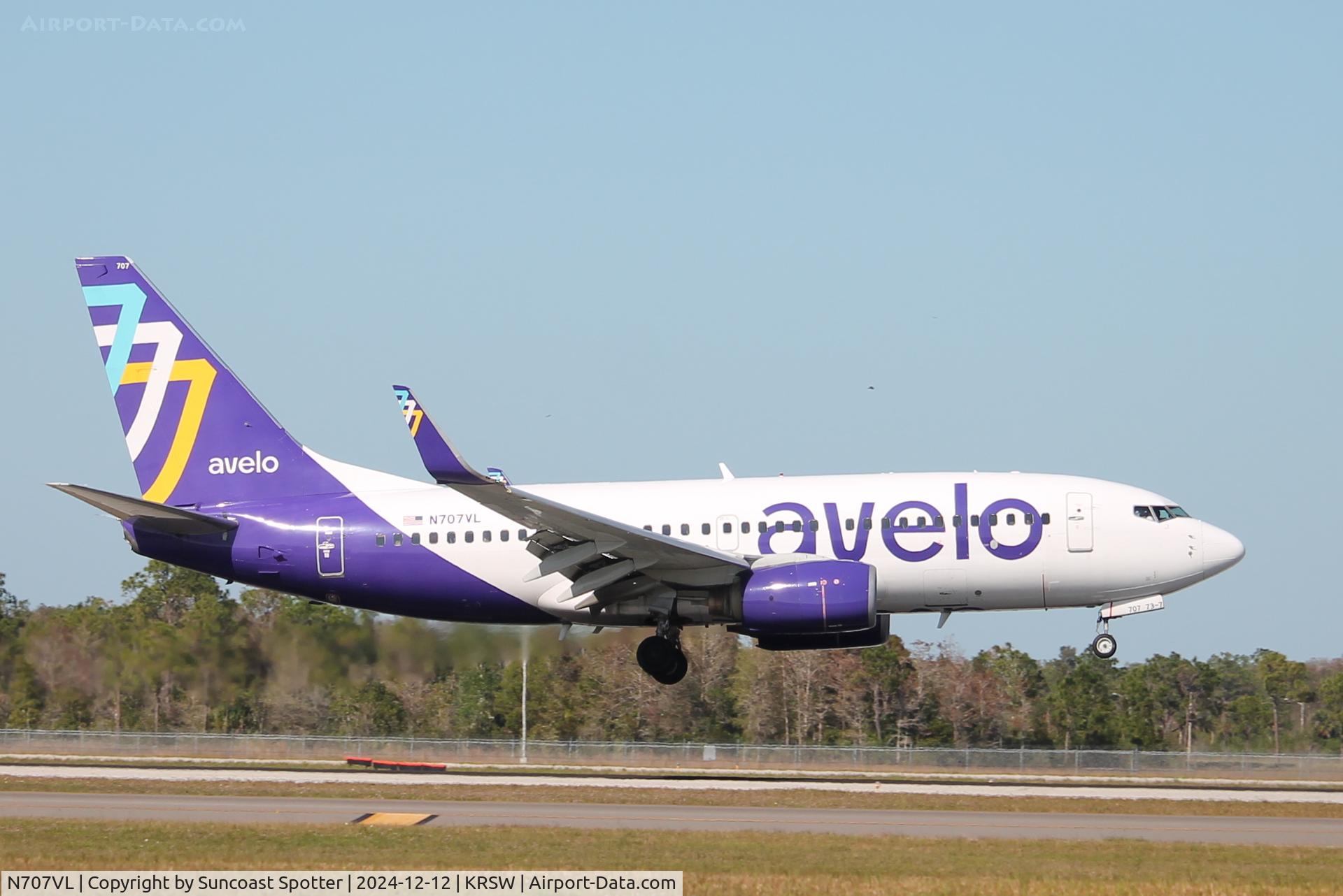 N707VL, 2008 Boeing 737-7H4 C/N 29843, Avelo Flight 357 arrives on Runway 6 at Southwest Florida International Airport following flight from Tweed New Haven Airport