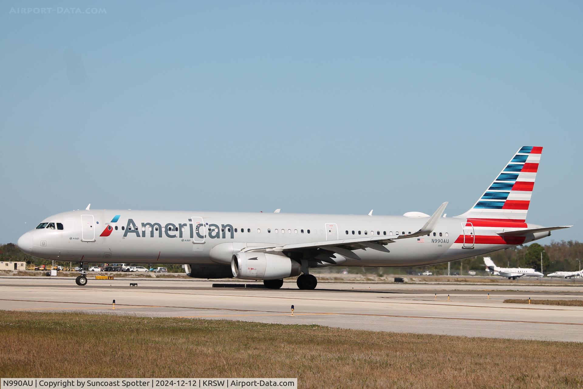 N990AU, 2016 Airbus A321-231 C/N 7336, American Flight 1935 taxis at Southwest Florida International Airport prior to flight to Charlotte-Douglas International Airport