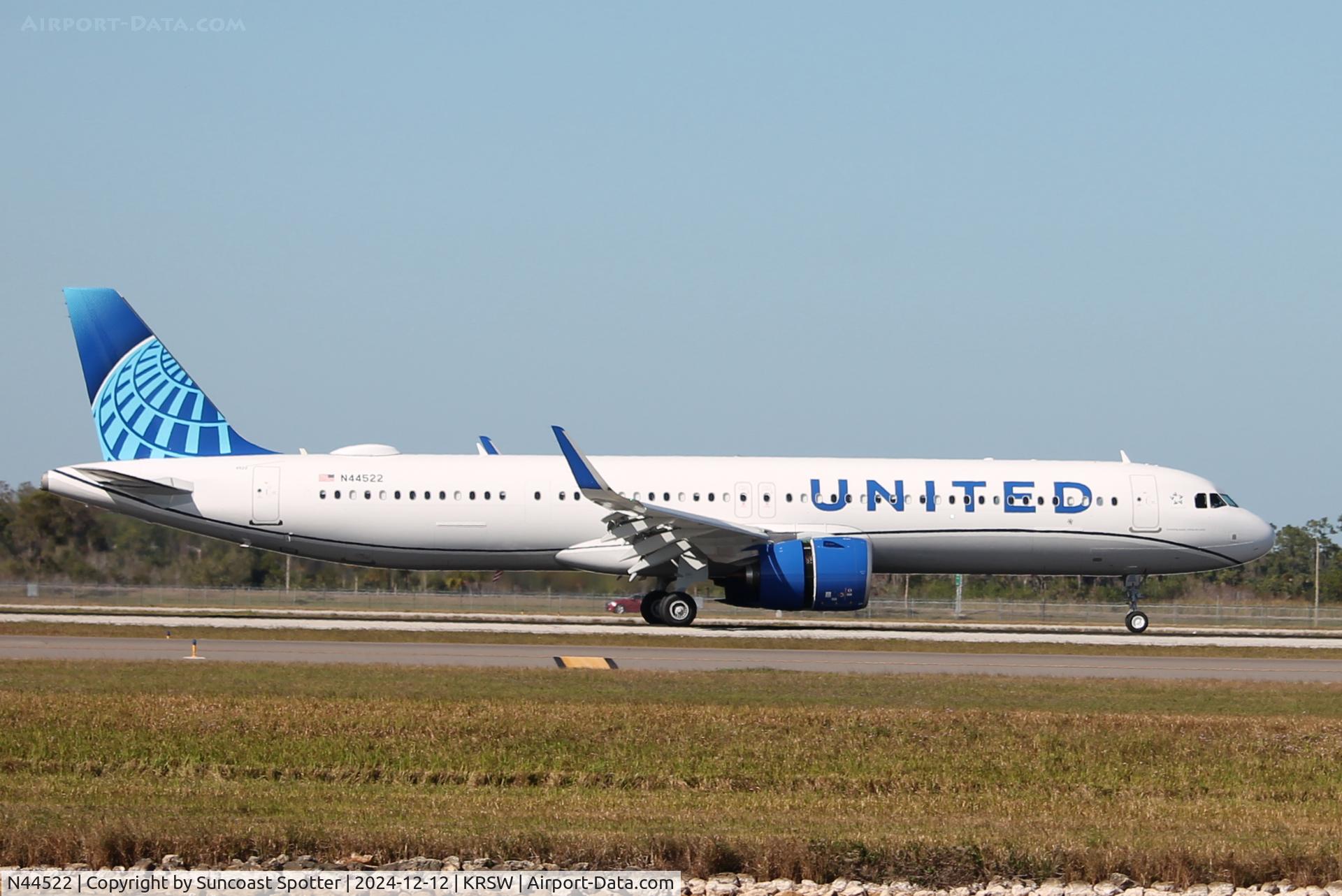 N44522, 2024 Airbus A321-271NX C/N 12204, United Flight 335 arrives on Runway 6 at Southwest Florida International Airport following flight from Chicago-O’Hare International Airport