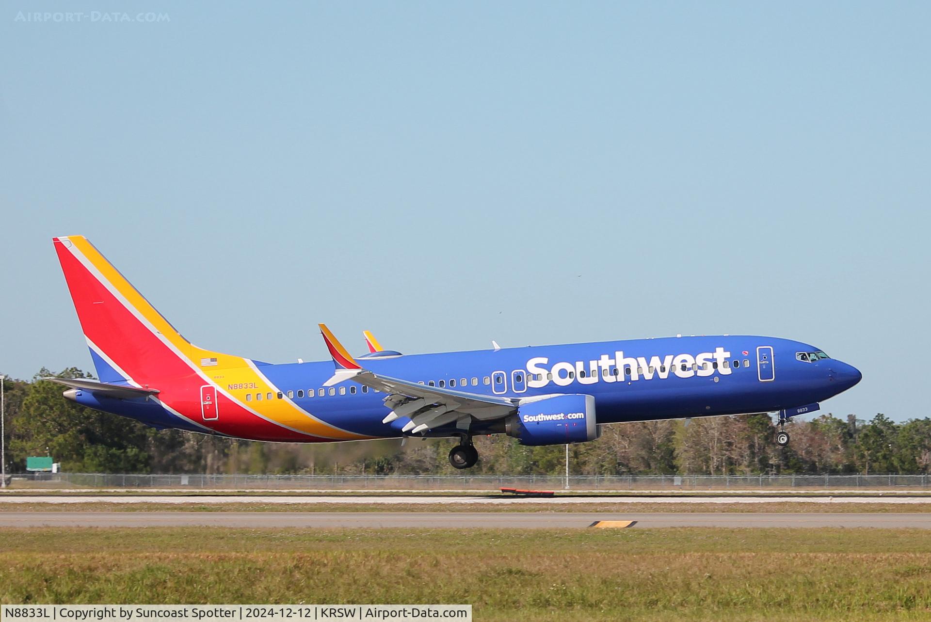 N8833L, 2002 Boeing 737 MAX 8 C/N 67481, Southwest Flight 3009 arrives on Runway 6 at Southwest Florida International Airport following flight from Hartsfield-Jackson Atlanta International Airport