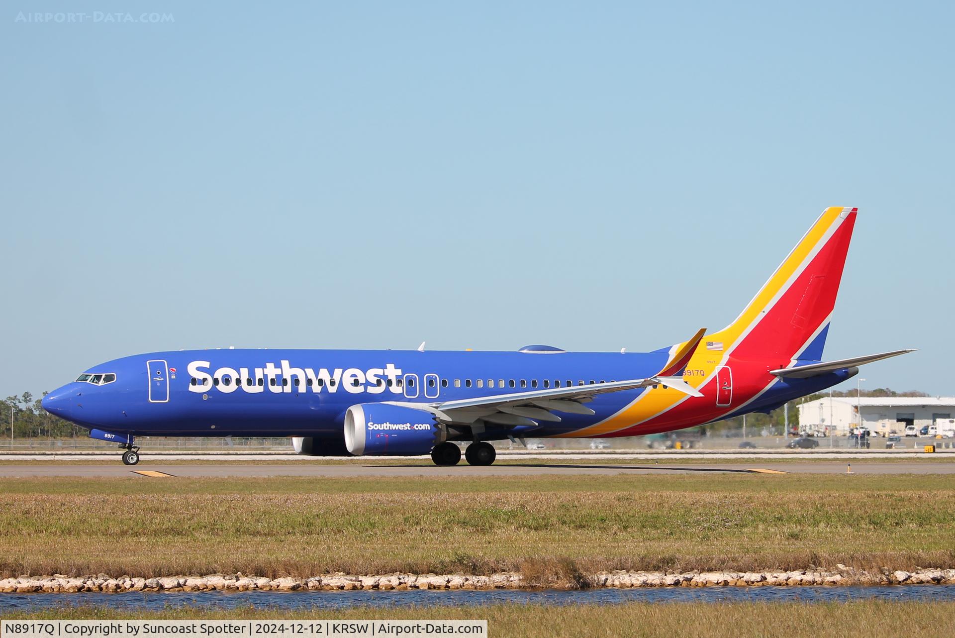 N8917Q, 2023 Boeing 737-8 MAX C/N 42555, Southwest Flight 3212 taxis at Southwest Florida International Airport prior to flight to Chicago-Midway International Airport