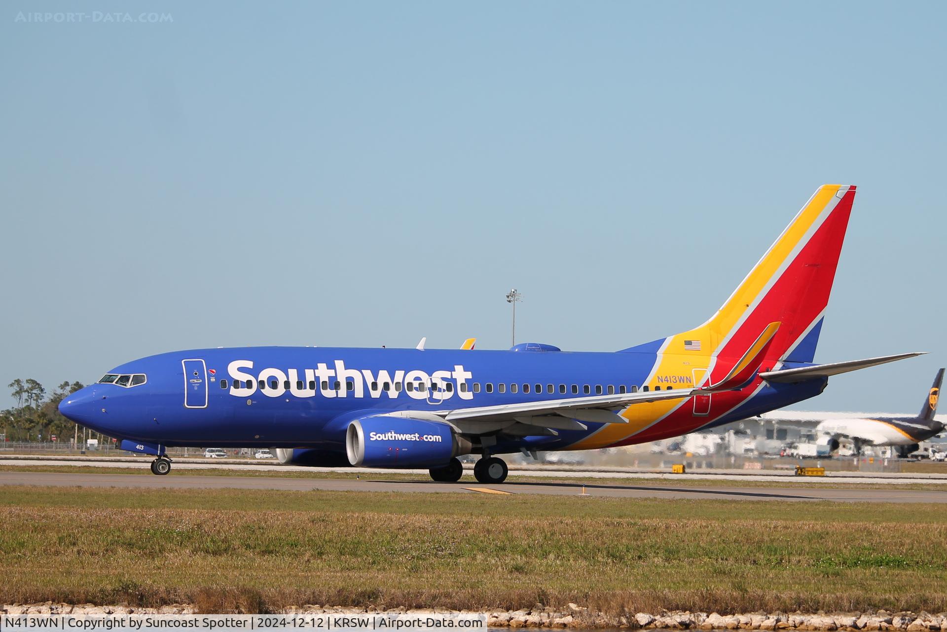 N413WN, 2001 Boeing 737-7H4 C/N 29819, Southwest Flight 2429 taxis at Southwest Florida International Airport prior to flight to Milwaukee-Mitchell International Airport