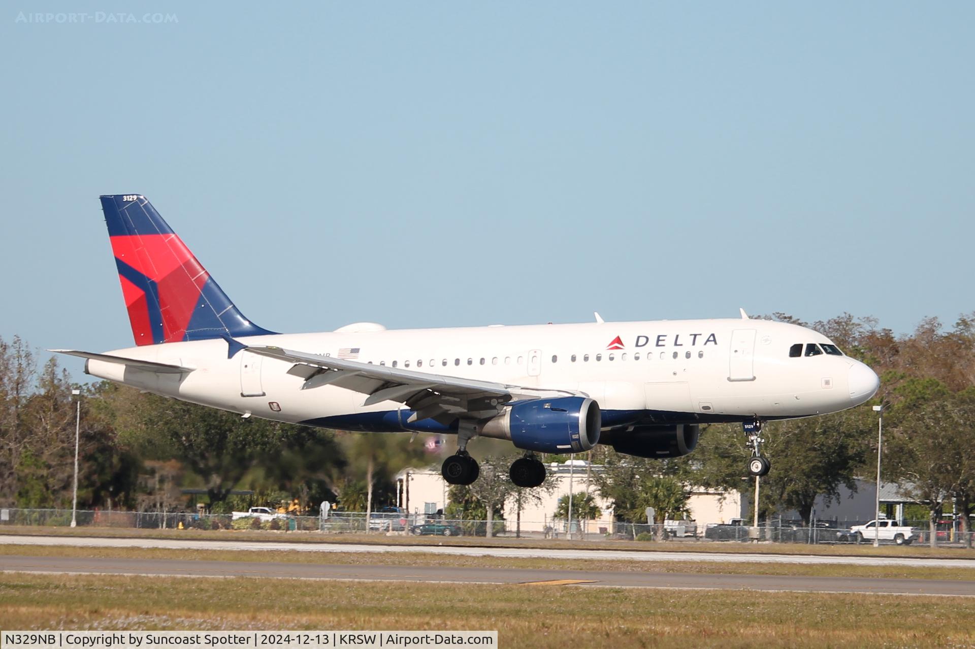 N329NB, 2001 Airbus A319-114 C/N 1543, Delta Flight 2320 arrives on Runway 6 at Southwest Florida International Airport following flight from John F Kennedy International Airport
