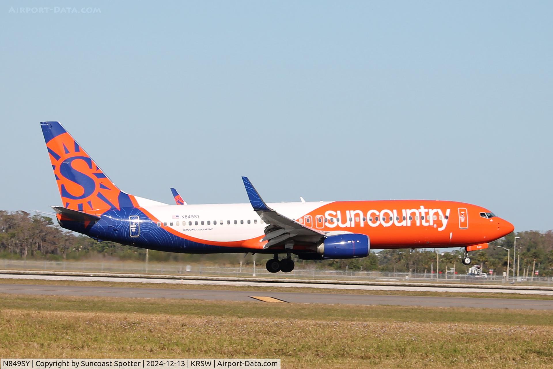 N849SY, 2015 Boeing 737-8JP C/N 41131, Sun Country Flight 381 arrives on Runway 6 at Southwest Florida International Airport following flight from Minneapolis-St Paul International Airport