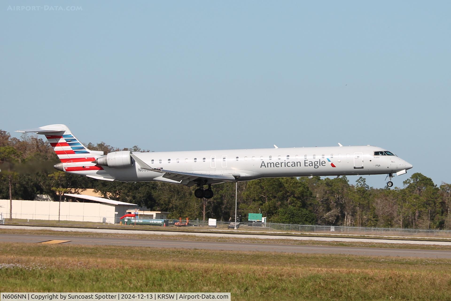 N606NN, 2009 Bombardier CRJ 900LR (CL-600-2D24) C/N 15468, American Flight 5576 arrives on Runway 6 at Southwest Florida International Airport following flight from Reagan National Airport