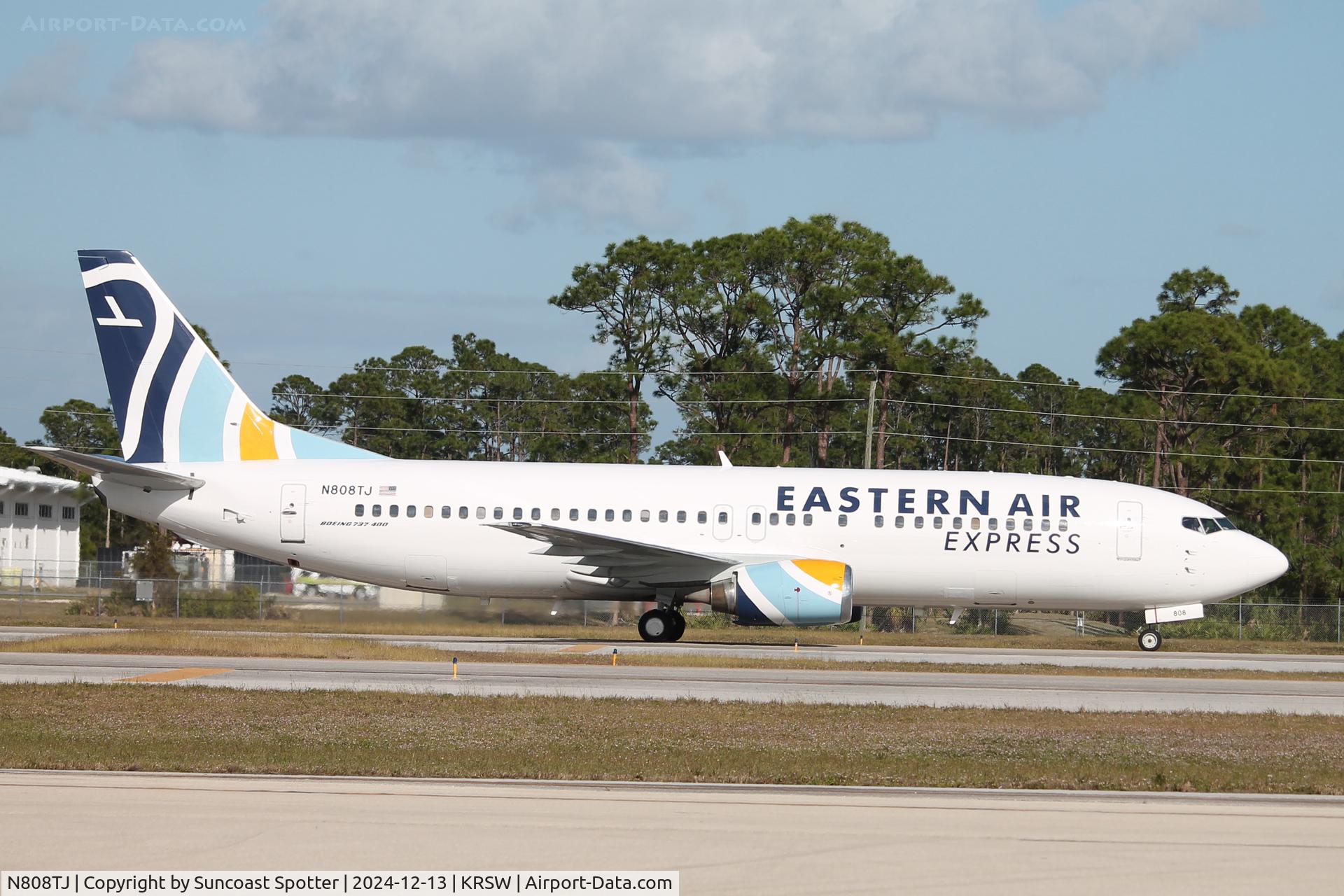 N808TJ, 1993 Boeing 737-4Q8 C/N 25103, Eastern Air Express Flight 2160 taxis to the gate at Southwest Florida International Airport following flight from Abel Santamaria Airport