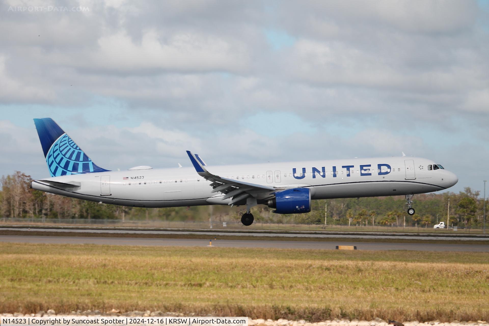 N14523, 2024 Airbus A321-271 NX C/N 11966, United Flight 1740 arrives on Runway 6 at Southwest Florida International Airport following flight from Chicago-O’Hare International Airport