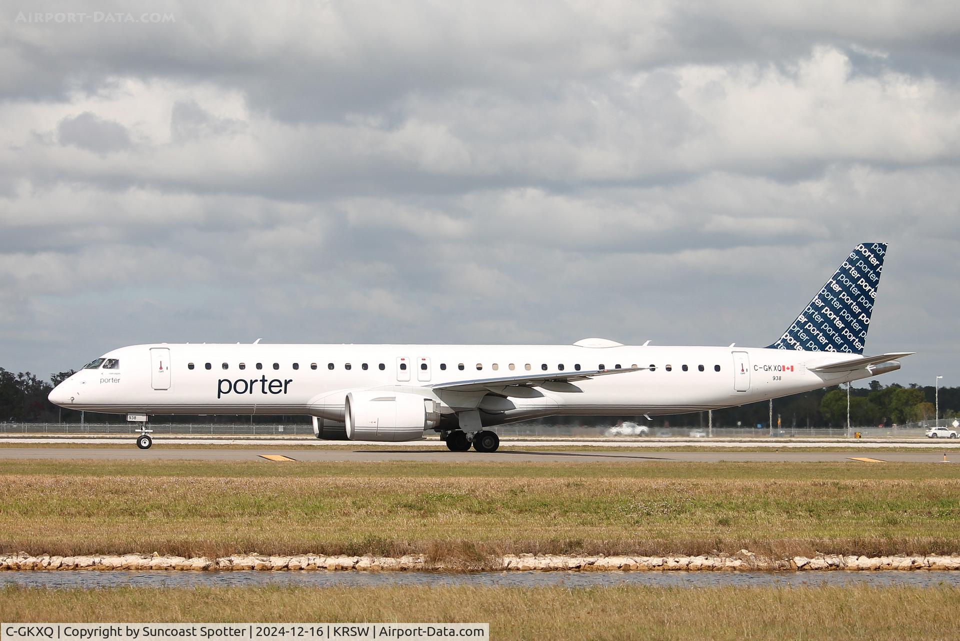 C-GKXQ, 2024 Embraer E195-E2 C/N 19020140, Porter Flight 570 taxis at Southwest Florida International Airport prior to flight to Montreal-Pierre Elliott Trudeau International Airport