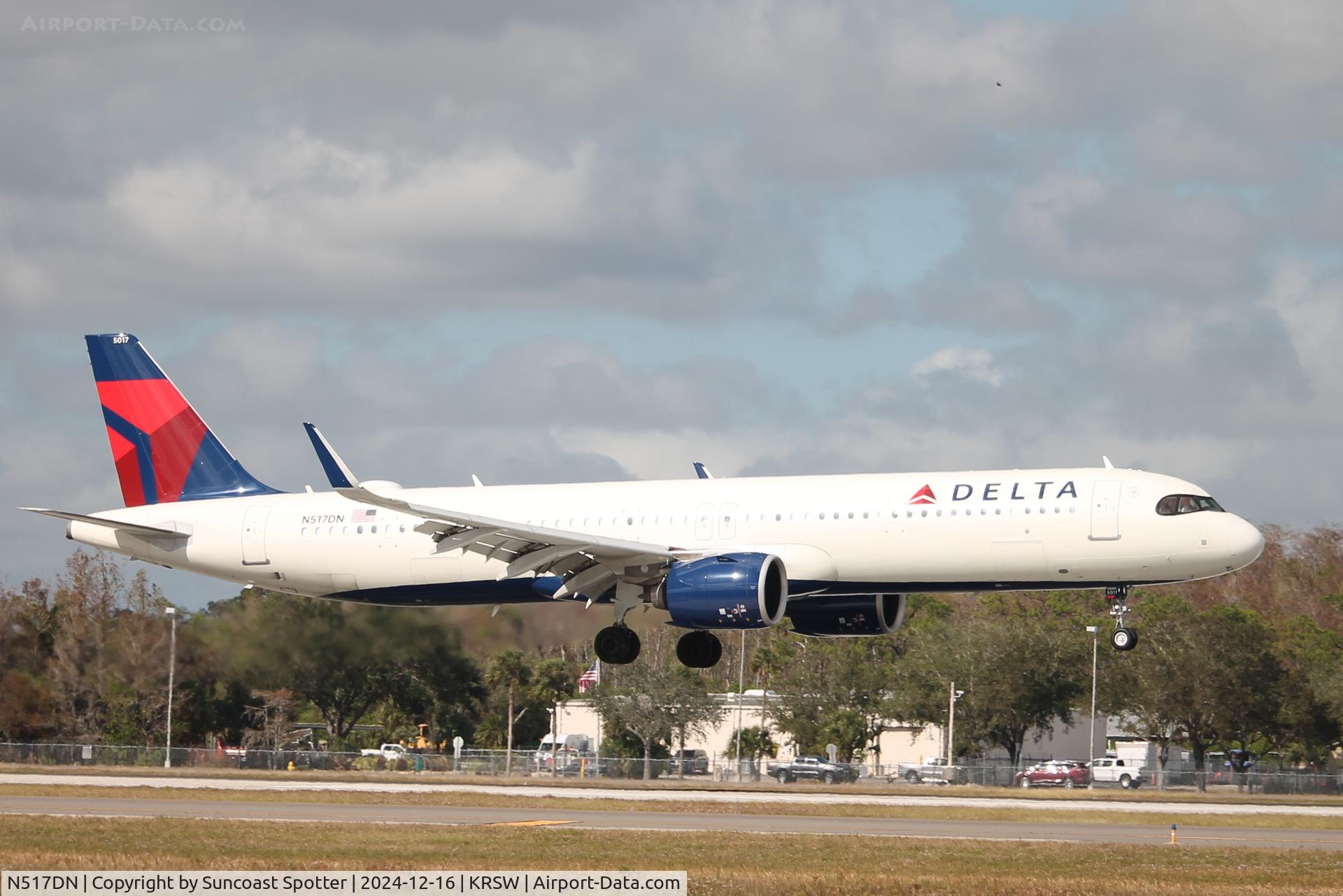 N517DN, Airbus A321-271NX C/N 11078, Delta Flight 2474 arrives on Runway 6 at Southwest Florida International Airport following flight from Boston-Logan International Airport