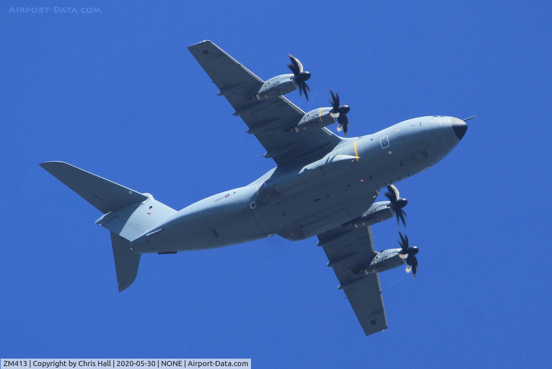 ZM413, 2016 Airbus A400M-180 Atlas C.1 C/N 045, Royal Air Force Airbus A400M flying low over my house