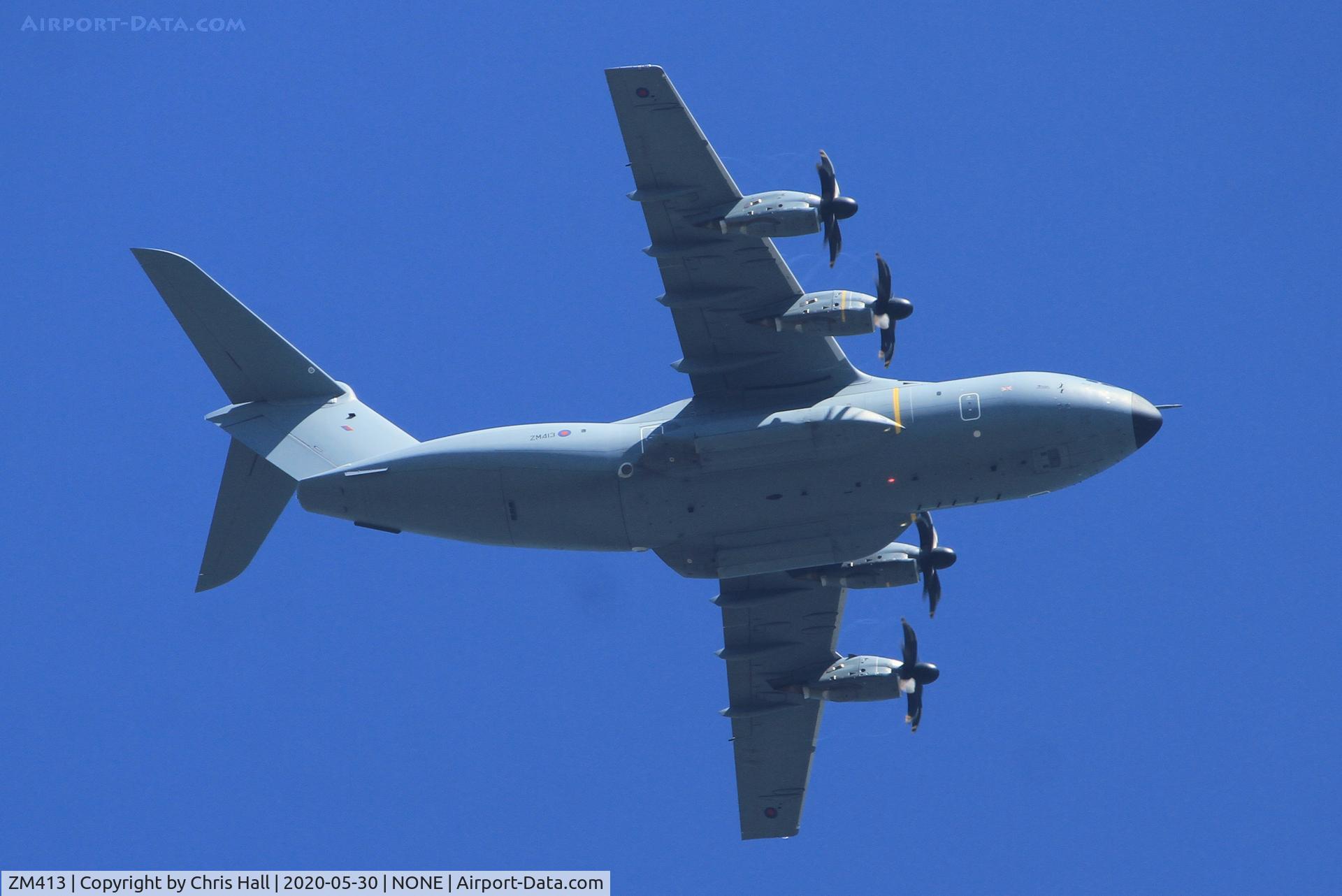 ZM413, 2016 Airbus A400M-180 Atlas C.1 C/N 045, Royal Air Force Airbus A400M flying low over my house