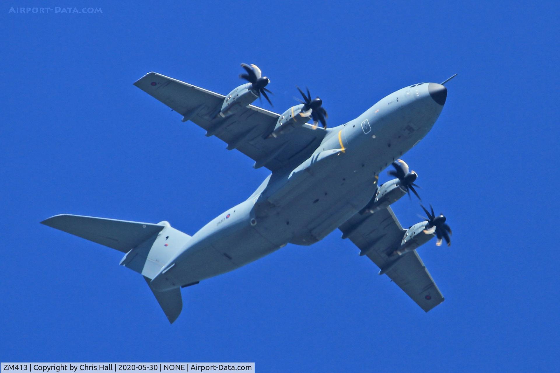ZM413, 2016 Airbus A400M-180 Atlas C.1 C/N 045, Royal Air Force Airbus A400M flying low over my house