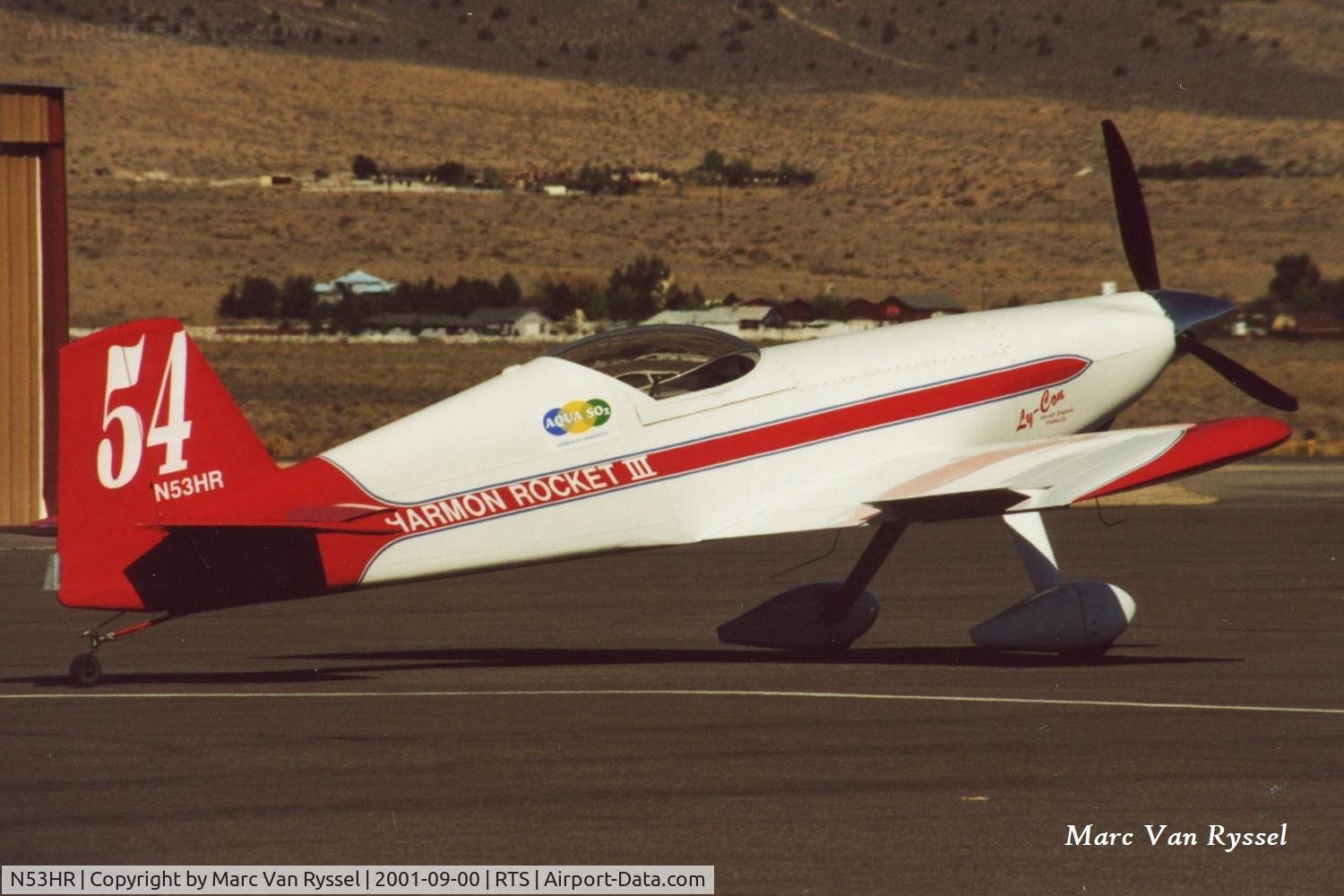 N53HR, 2001 Harmon Rocket III C/N 008, Race #54  N53HR at Reno Air Races in September 2001.