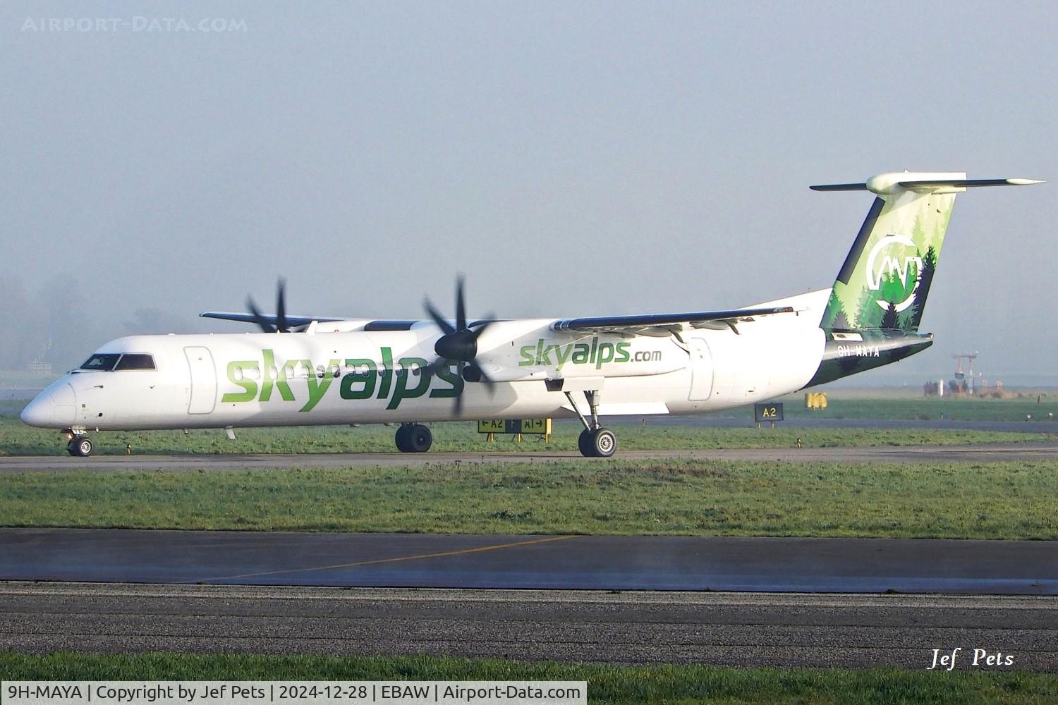 9H-MAYA, 2009 De Havilland Canada DHC-8-402Q Dash 8 C/N 4248, Departure of flight BQ1964 from Antwerp to Bolzano.