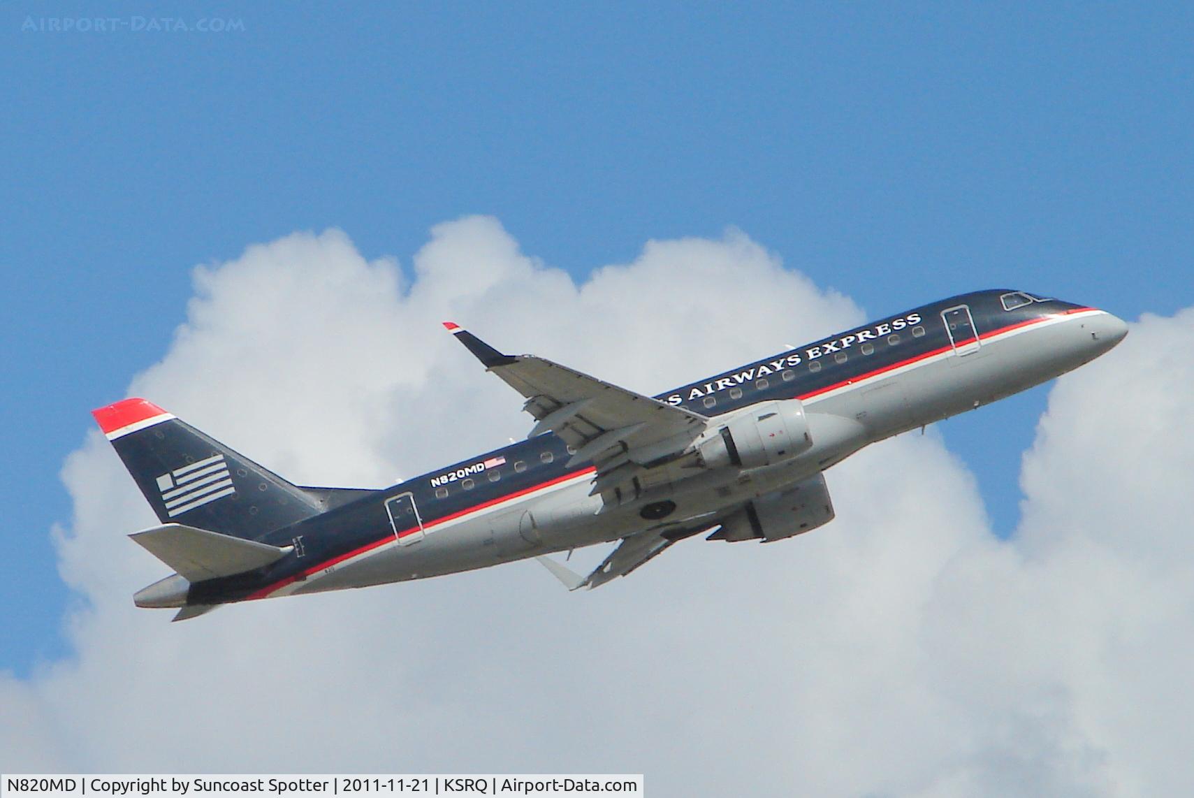 N820MD, 2004 Embraer 170SU (ERJ-170-100SU) C/N 17000041, Republic Airlines/US Airways Express Embraer 170 departing Runway 14 at Sarasota Bradenton International Airport