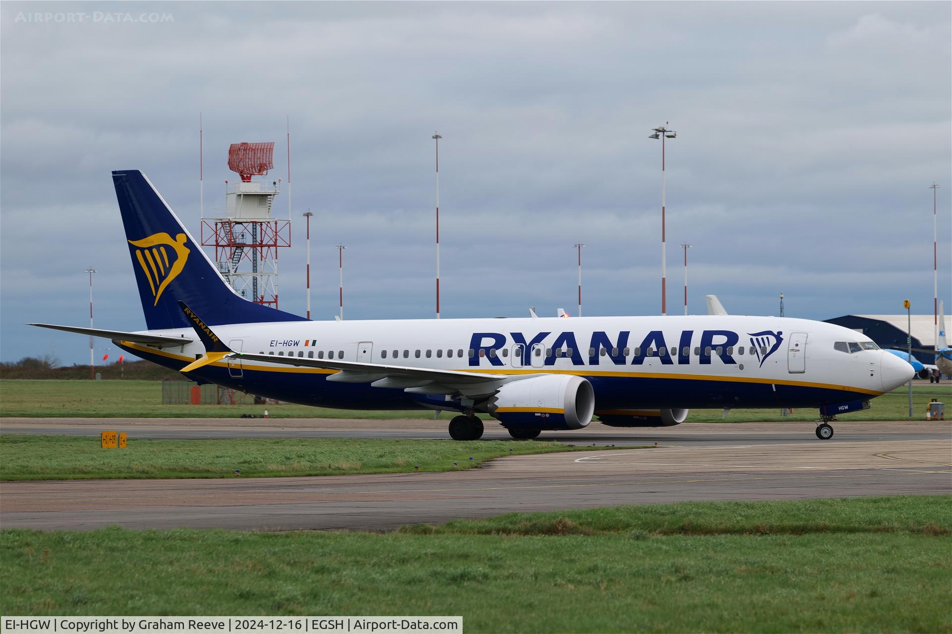 EI-HGW, 2022 Boeing 737-8-200 MAX C/N 65085, Just landed at Norwich.