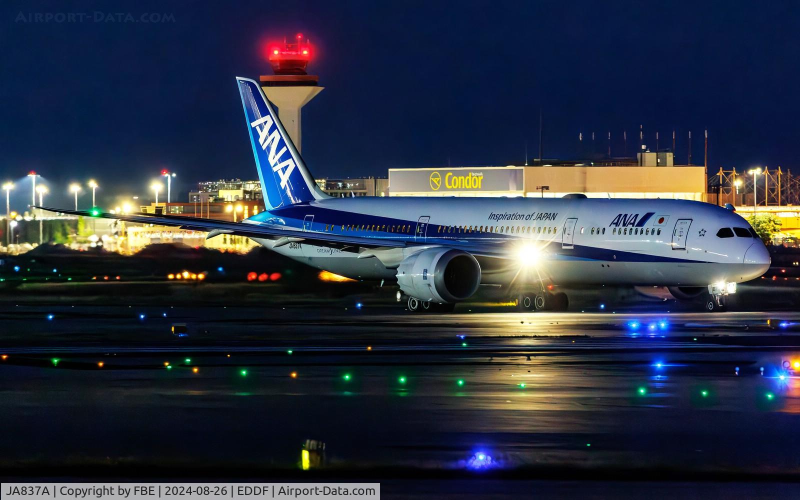 JA837A, 2015 Boeing 787-9 Dreamliner C/N 34526, line up prior night departure from Frankfurt International Airport