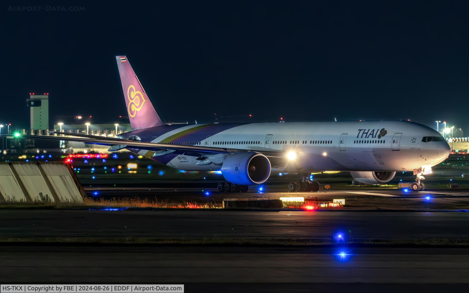 HS-TKX, 2014 Boeing 777-3D7/ER C/N 42113, line up prior a night departure from Frankfurt International Airport