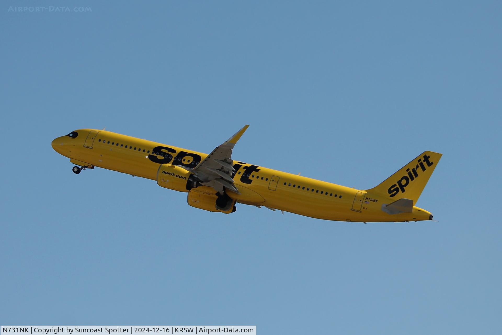 N731NK, 2024 Airbus A321-271NX C/N 11937, Spirit Flight 307 departs Runway 6 at Southwest Florida International Airport enroute to flight to Atlantic City International Airport