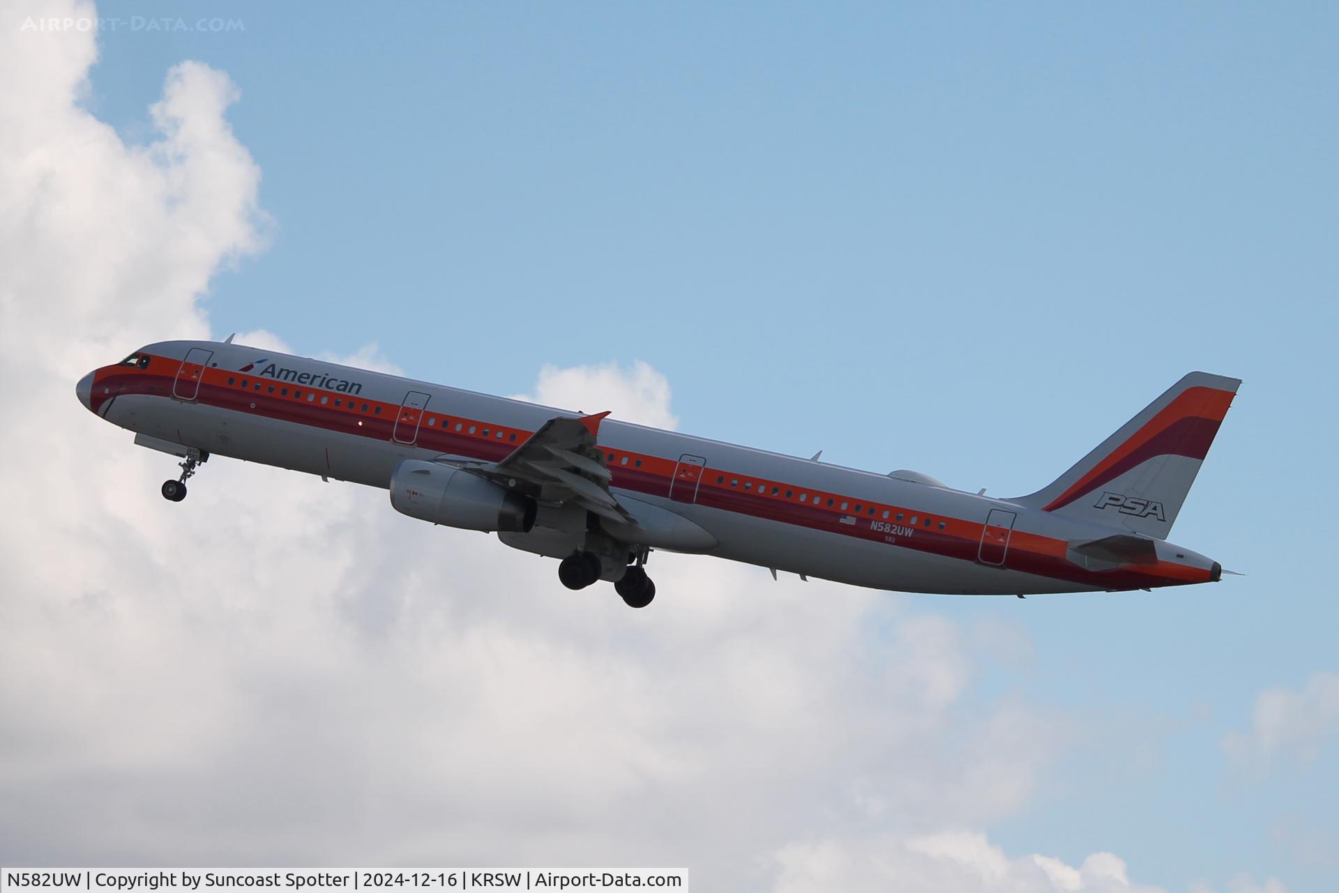 N582UW, 2014 Airbus A321-231 C/N 6175, American Flight 1094 departs Runway 6 at Southwest Florida International Airport enroute to flight to Charlotte-Douglas International Airport