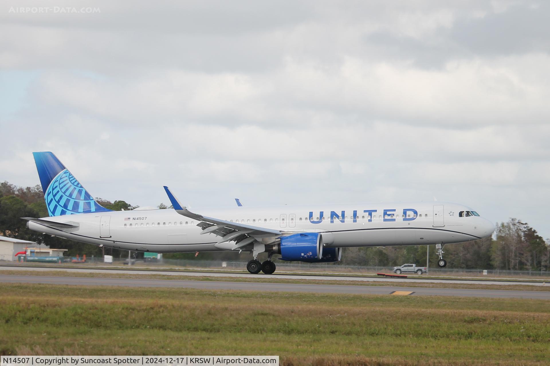 N14507, 2024 Airbus A321-271NX C/N 11846, United Flight 1740 arrives on Runway 6 at Southwest Florida International Airport following flight from Chicago-O’Hare International Airport