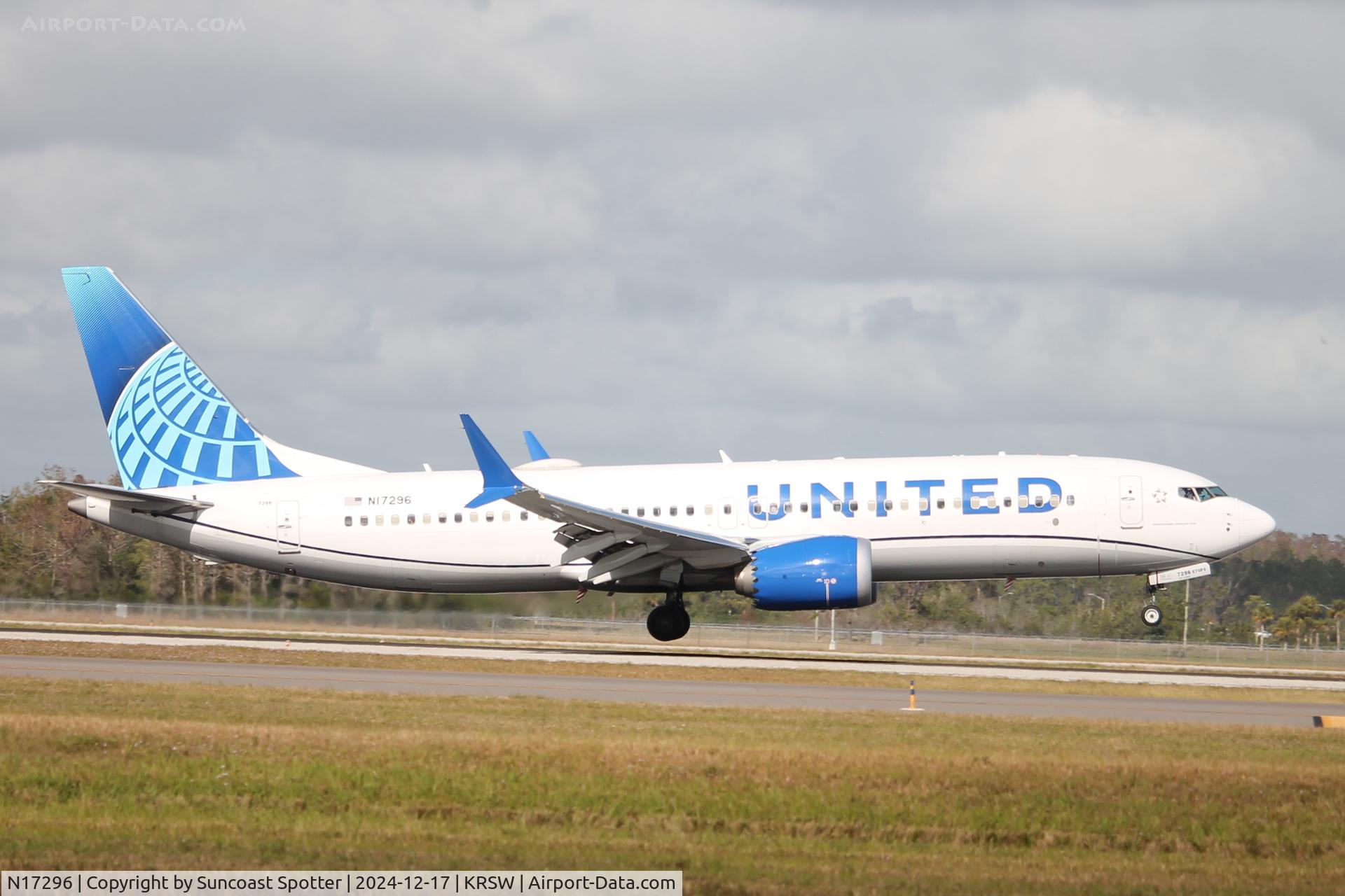N17296, 2023 Boeing 737 MAX 8 C/N 67556, United Flight 2337 arrives on Runway 6 at Southwest Florida International Airport following flight from Newark-Liberty International Airport