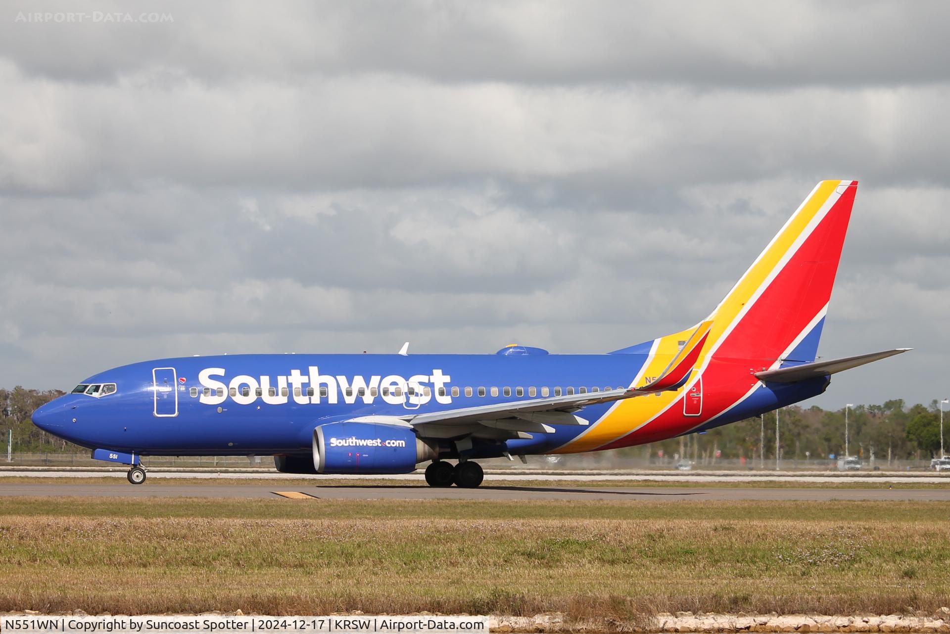 N551WN, 2001 Boeing 737-76Q C/N 30280, Southwest Flight 2328 taxis at Southwest Florida International Airport prior to flight to John Glenn Columbus International Airport