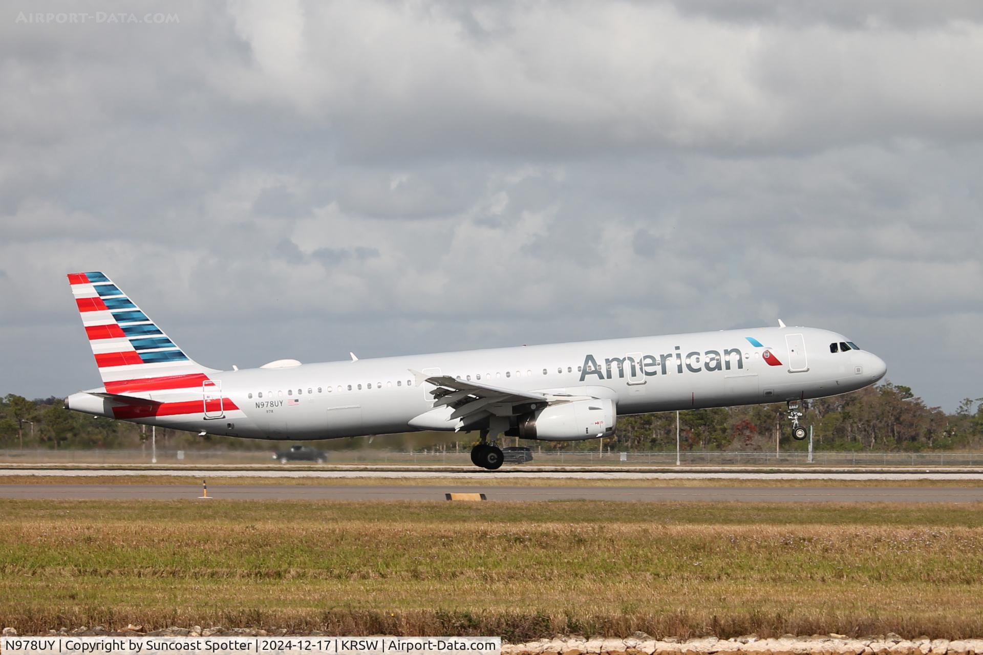N978UY, 2012 Airbus A321-231 C/N 5422, American Flight 1935 arrives on Runway 6 at Southwest Florida International Airport following flight from Charlotte-Douglas International Airport