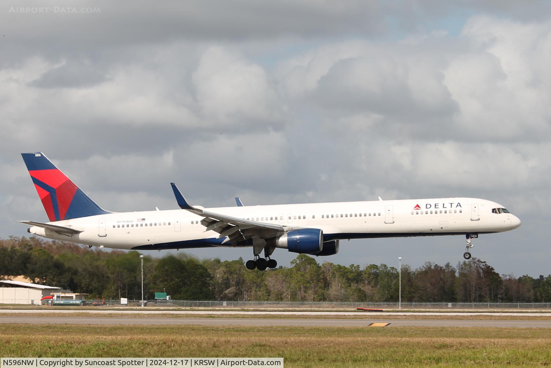 N596NW, 2003 Boeing 757-351 C/N 32996, Delta Flight 2226 arrives on Runway 6 at Southwest Florida International Airport following flight from Minneapolis-St Paul International Airport