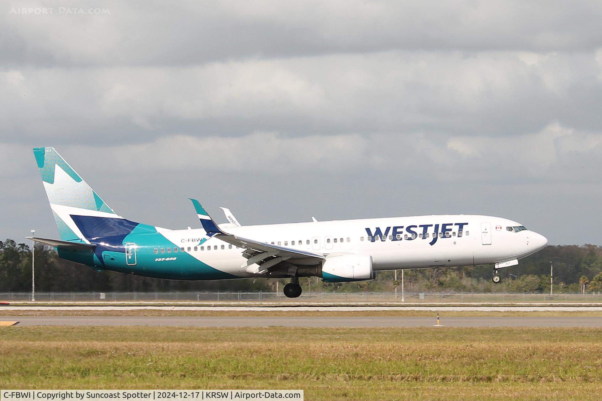 C-FBWI, 2013 Boeing 737-8CT C/N 39090, WestJet Flight 1236 arrives on Runway 6 at Southwest Florida International Airport following flight from Toronto-Pearson International Airport