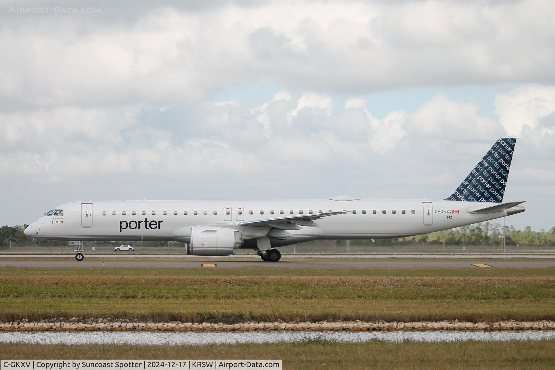 C-GKXV, 2024 Embraer E195-E2 C/N 19020147, Porter Flight 534 taxis at Southwest Florida International Airport prior to flight to Ottawa/Macdonald–Cartier International Airport