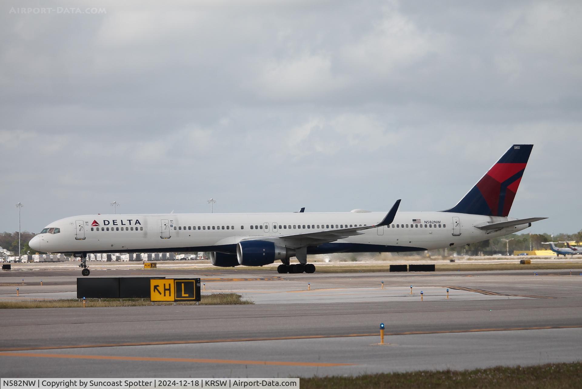 N582NW, 2002 Boeing 757-351 C/N 32981, Delta Flight 2226 taxis to the gate at Southwest Florida International Airport following flight from Minneapolis-St Paul International Airport
