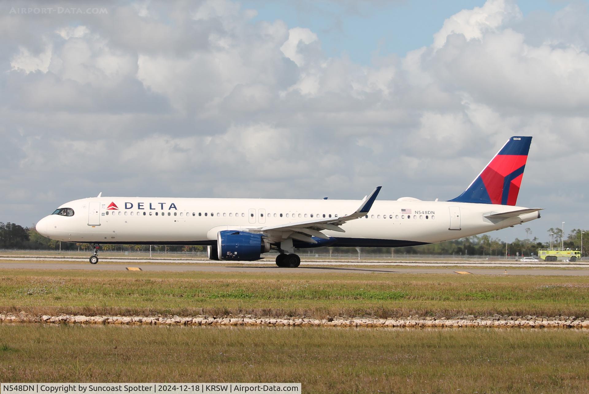 N548DN, 2024 Airbus A321-271NX C/N 11620, Delta Flight 2474 taxis at Southwest Florida International Airport prior to flight to Boston-Logan International Airport