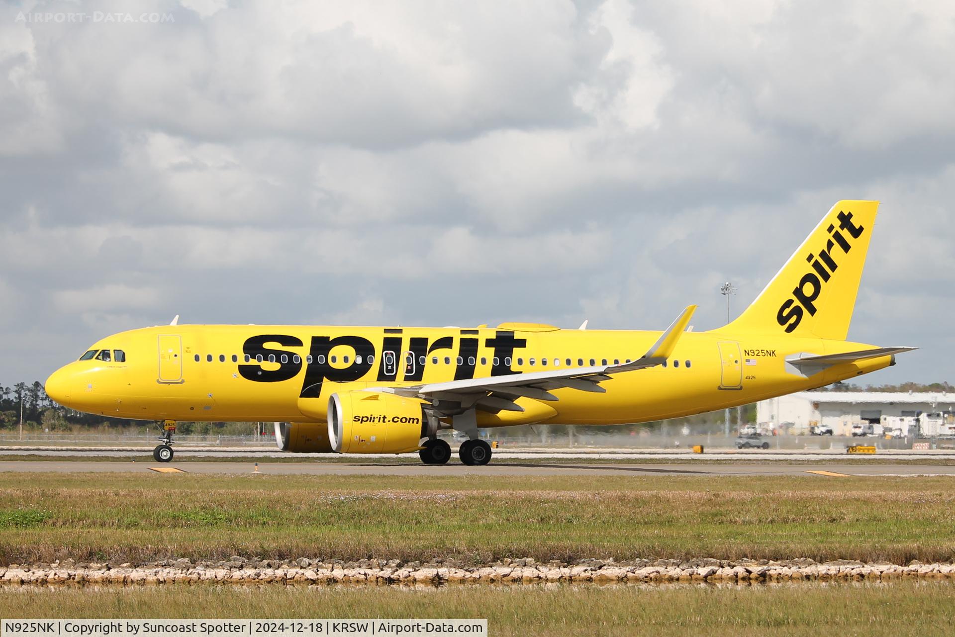 N925NK, 2020 Airbus A320-271N C/N 9407, Spirit Flight 1237 taxis at Southwest Florida International Airport prior to flight to Detroit Metro Airport