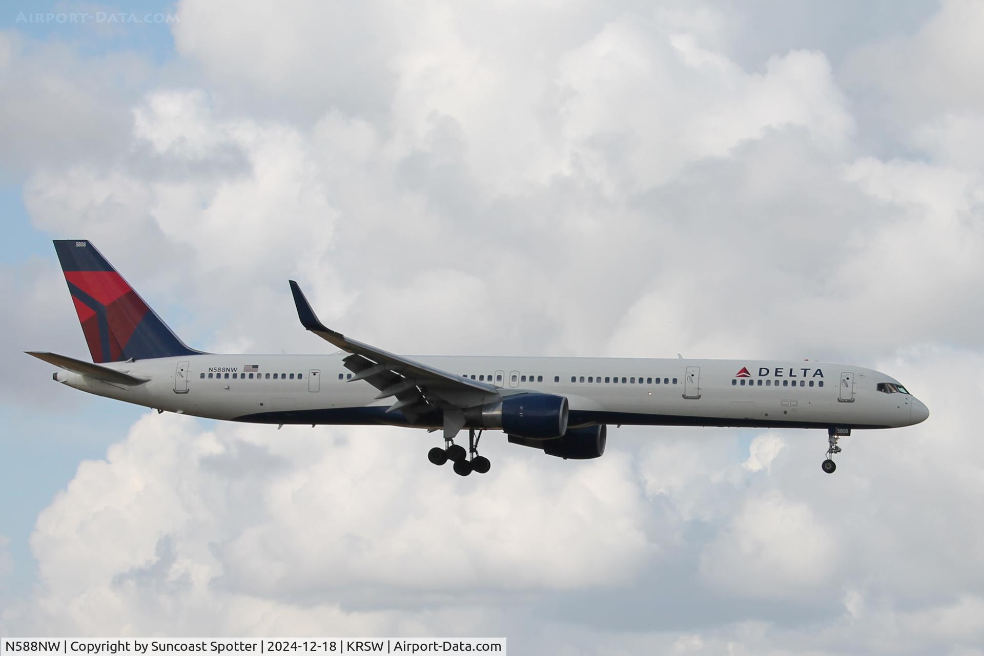 N588NW, 2003 Boeing 757-351 C/N 32988, Delta Flight 2153 arrives on Runway 6 at Southwest Florida International Airport following flight from Detroit Metro Airport