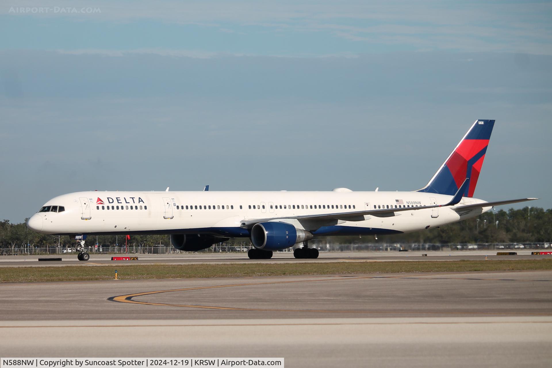 N588NW, 2003 Boeing 757-351 C/N 32988, Delta Flight 1559 taxis to the gate at Southwest Florida International Airport following flight from Detroit Metro Airport