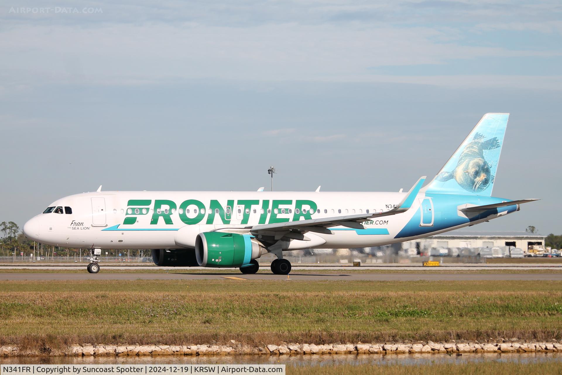 N341FR, 2018 Airbus A320-251NEO C/N 8516, Frontier Flight 1744 taxis at Southwest Florida International Airport prior to flight to Trenton-Mercer Airport