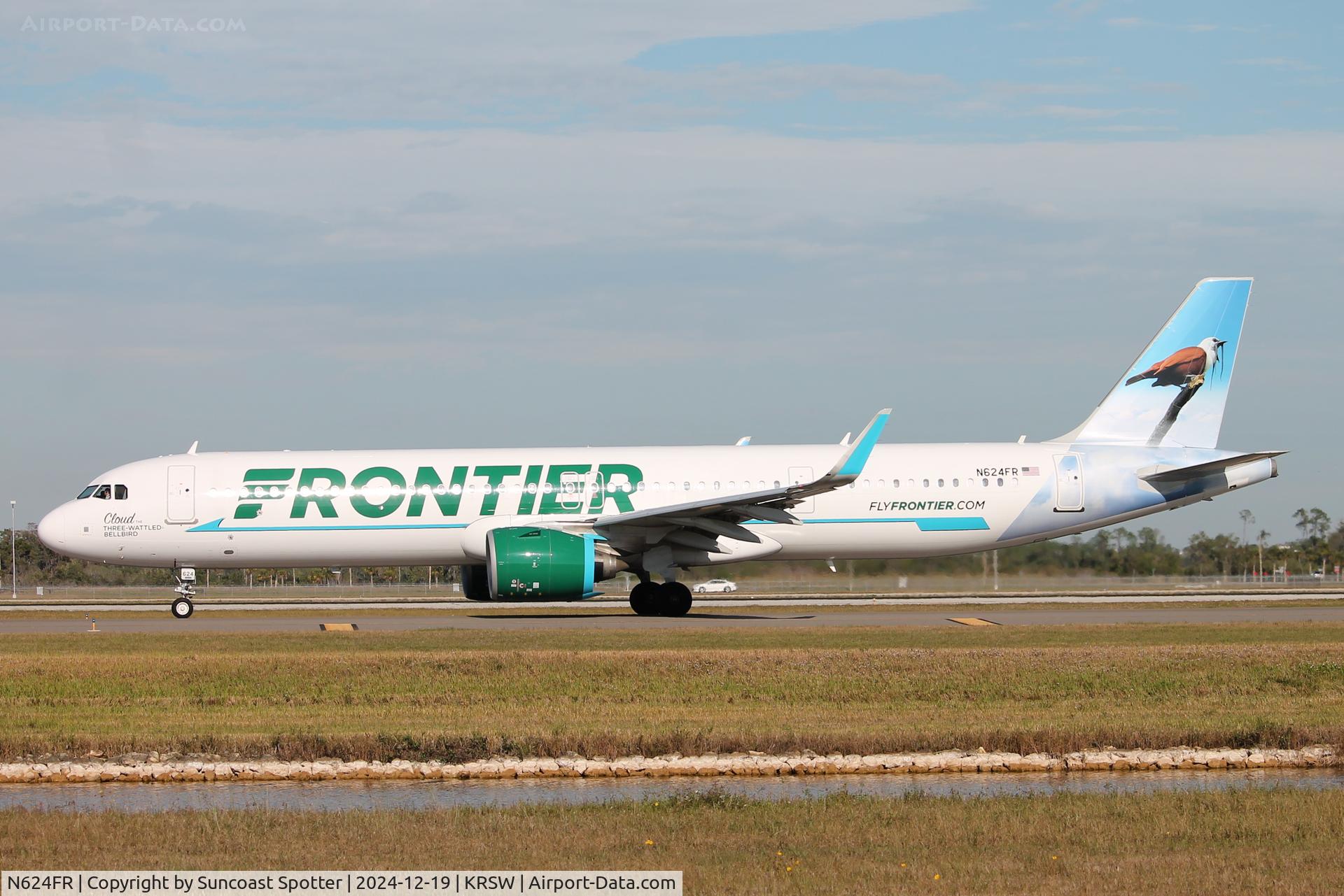 N624FR, 2023 Airbus A321-271NX C/N 11509, Frontier Flight 1543 taxis at Southwest Florida International Airport prior to flight to Cleveland-Hopkins International Airport